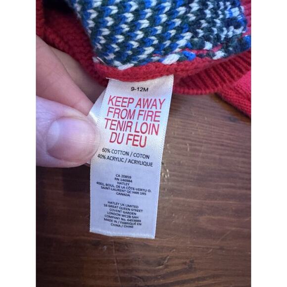 Hatley Holiday Bear Crew Neck Knit Sweater Red Baby Size 9-12 Months - Picture 9 of 10